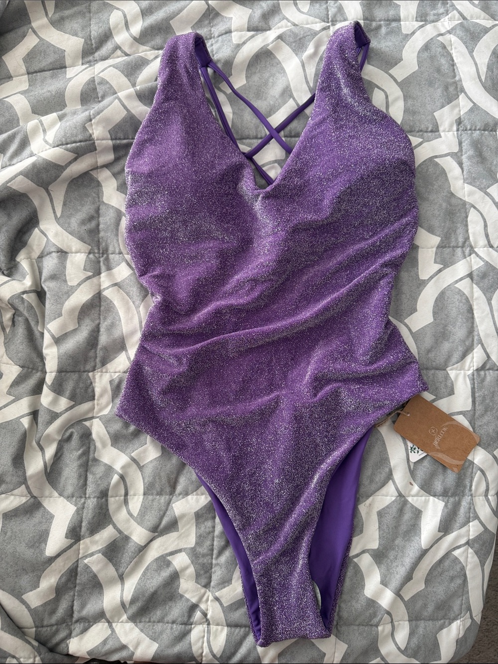 Purple Shimmer One-Piece Swimsuit with Crisscross Back